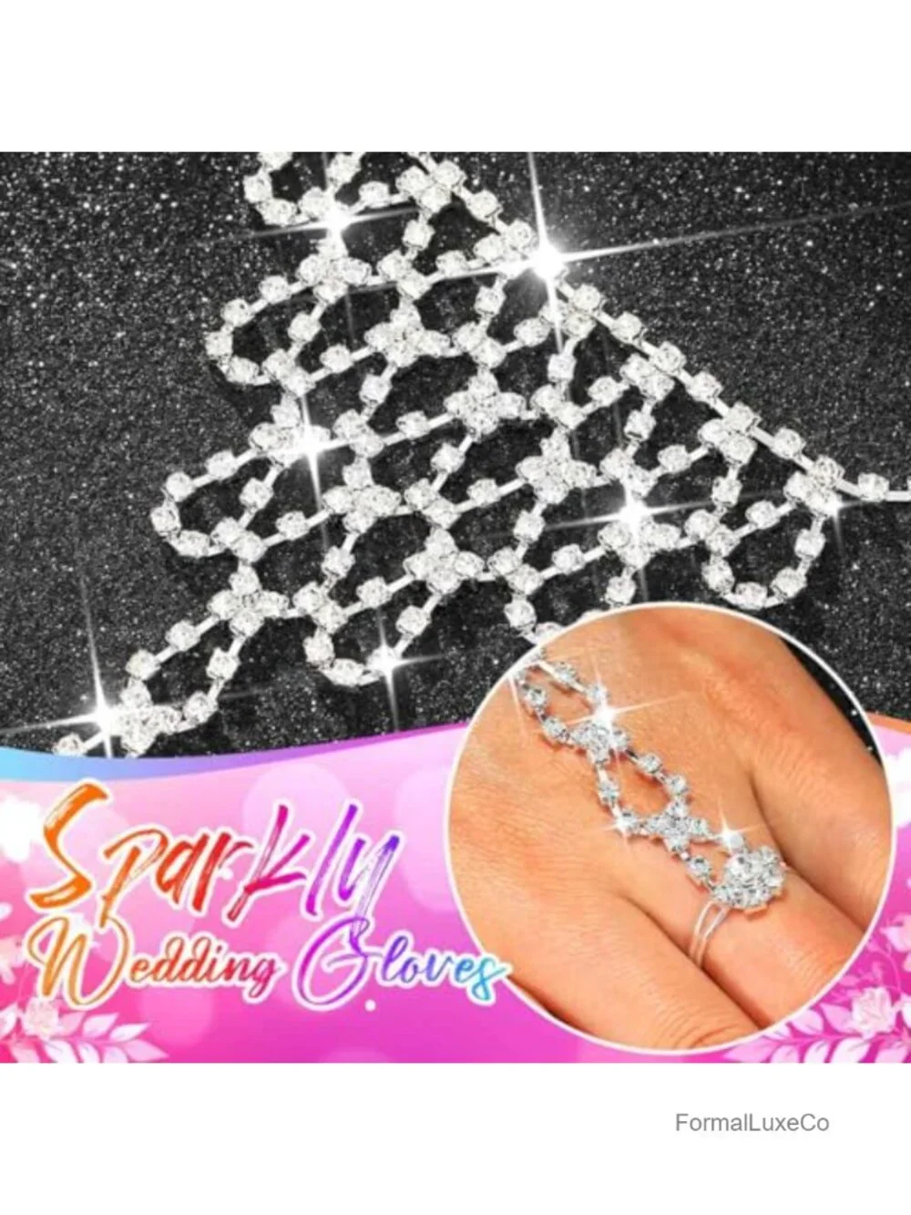 Fingerless Rhinestone Gloves Sparkly Crystal Wedding Hand Chain Accessories